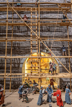 古代城墻建造場景