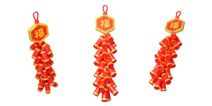 新年迎新煙花爆竹發(fā)財鞭炮3D