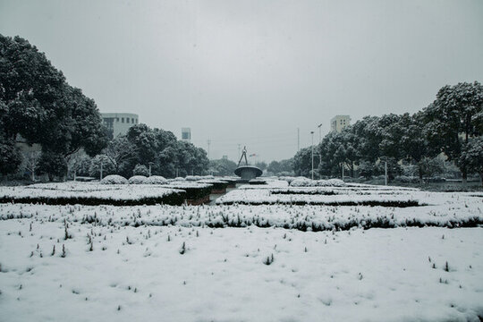 校園入口的雪景