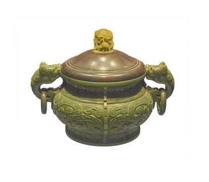 清代乾隆款碧玉雙獸耳活環(huán)爐