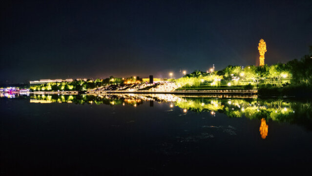 唐山南湖夜景航拍
