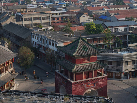 河南省鶴壁市?？h古城晨曦航拍