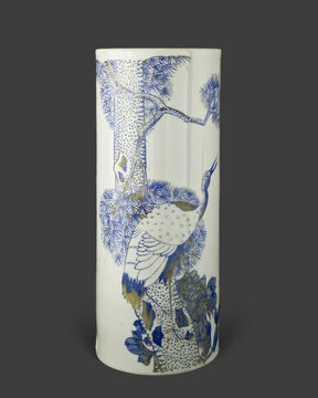藍(lán)料彩描金松鶴延年帽筒