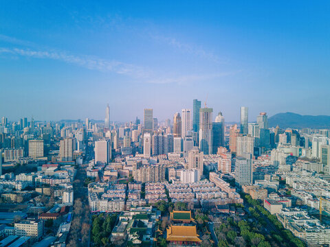 航拍江蘇南京新街口摩天大樓