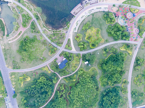 山東濟(jì)南華山湖濕地公園航拍