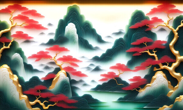 玉雕浮雕中式古典山水畫