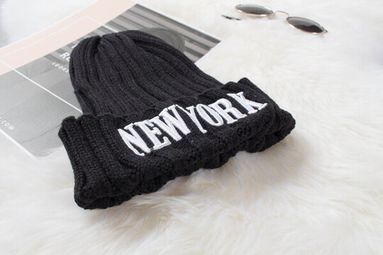 英文刺繡針織帽