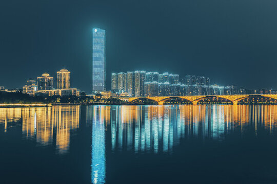 柳州江濱建筑群與壺東大橋夜景