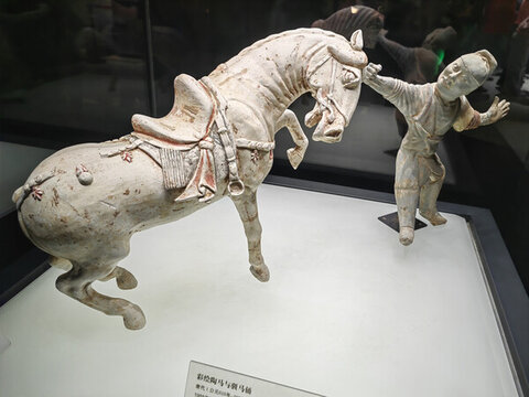 唐彩繪陶馬與訓(xùn)馬俑