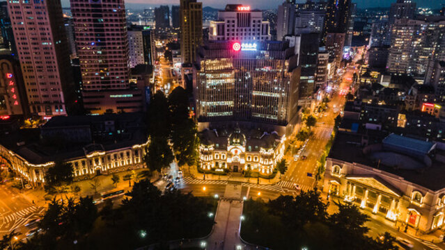 航拍大連中山廣場(chǎng)夜色