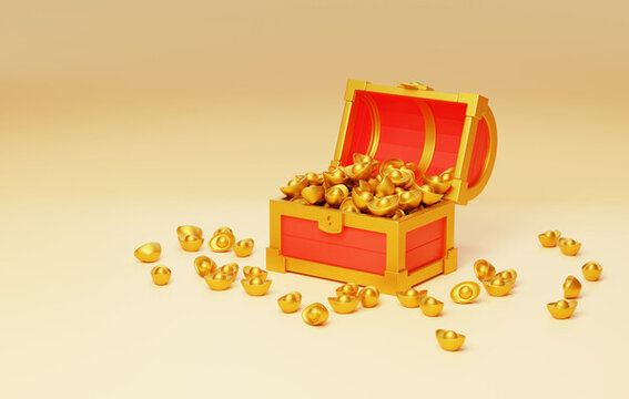 傳統(tǒng)過年寶箱發(fā)財新年金元寶3D