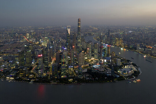上海黃浦江陸家嘴金融城航拍夜景