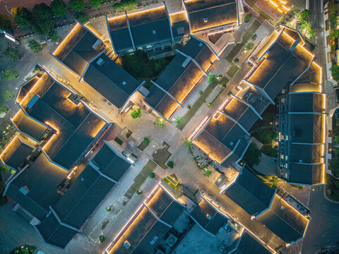 柳州窯埠古鎮(zhèn)航拍傍晚的古鎮(zhèn)建筑