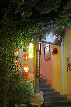 成都錦里茶舍燈火夜景