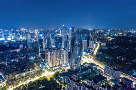 航拍武漢城市夜景