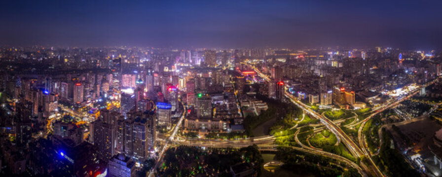 航拍南寧竹溪立交橋夜景