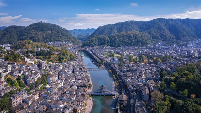 航拍湘西鳳凰城沱江風光