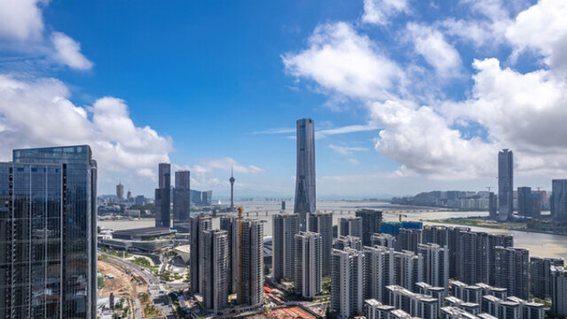航拍珠海十字門商務(wù)區(qū)灣仔景觀
