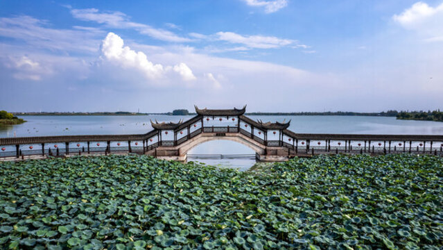 航拍錦溪古鎮(zhèn)古蓮廊橋