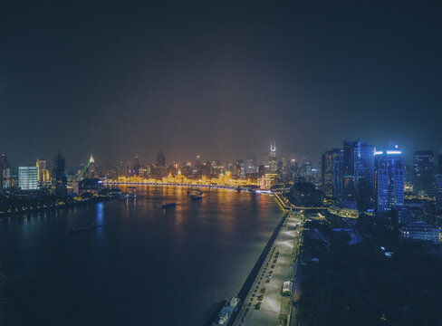 上海北外灘與萬國建筑群夜景航拍