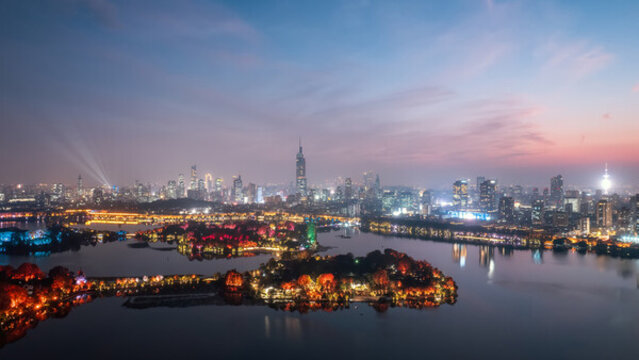 航拍南京城市夜景