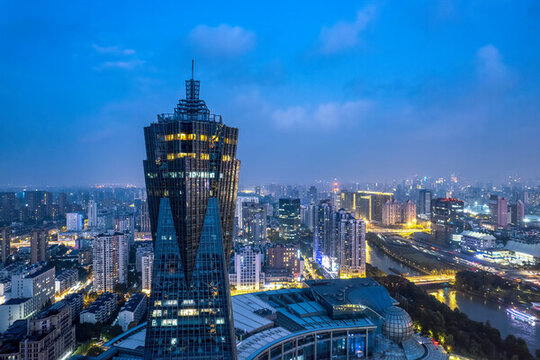 航拍杭州武林廣場夜景