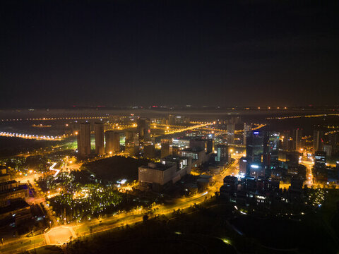 成都興隆湖城市夜景航拍