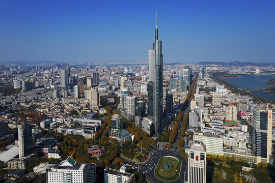 南京紫峰大廈航拍城市風(fēng)光