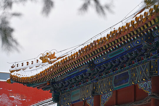 古建筑脊獸雪景