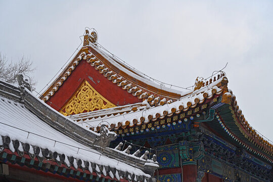 古建筑脊獸雪景