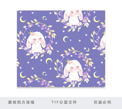 藤蔓月兔四方連續(xù)