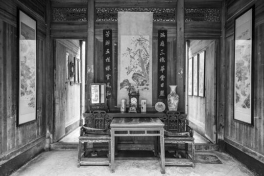 古代廳堂陳列老照片