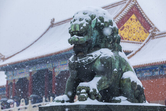 故宮獅子雪景