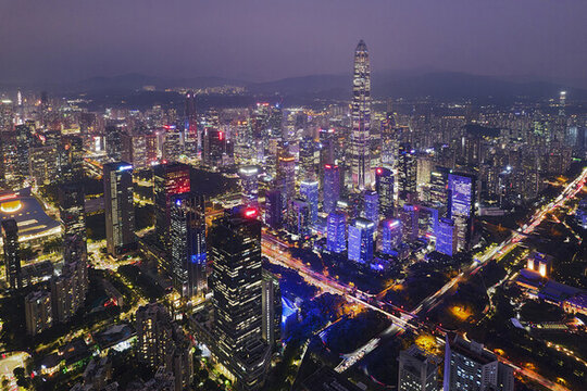 深圳福田中心區(qū)航拍城市風(fēng)光夜景
