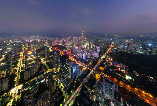 深圳福田中心區(qū)航拍城市風(fēng)光夜景