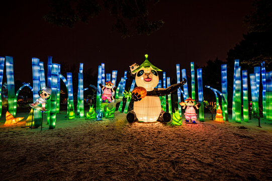 長春動植物園西游記主題樂園夜景