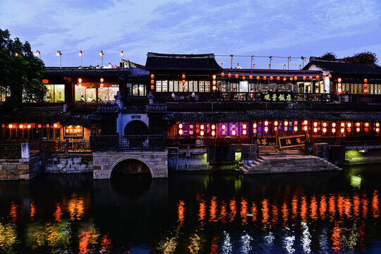 浙江嘉興市嘉善縣西塘古鎮(zhèn)夜景