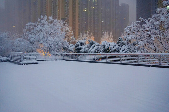 長沙北辰三角洲的雪景