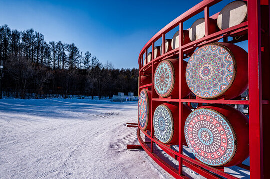 長(zhǎng)春凈月潭公園雪與鼓的景觀