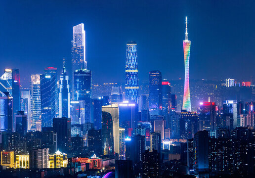 廣州城市摩天大樓建筑夜景
