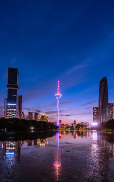 中國沈陽青年公園彩電塔夜景