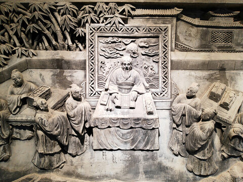 郑州文庙古代人物学习砖雕墙