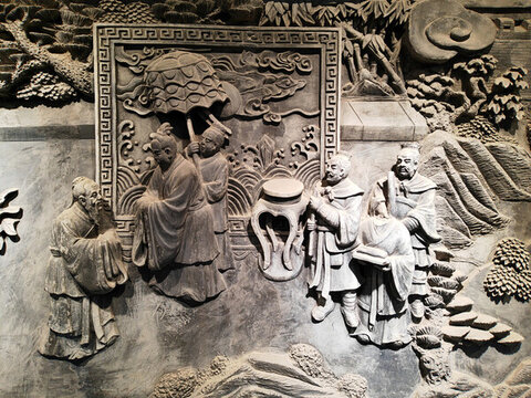 郑州文庙古代人物生活场景砖雕墙