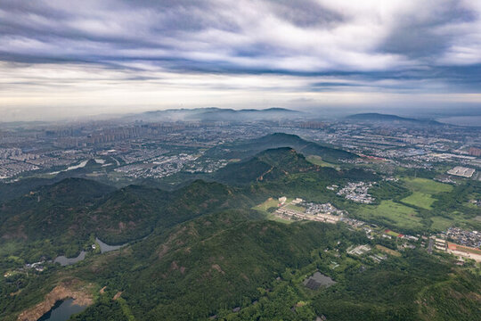 航拍雨霧蘇州水墨山水