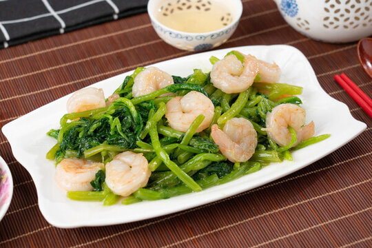 茼蒿炒蝦仁