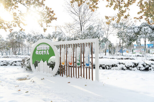 大雪后的公園綠植雪景風光城市