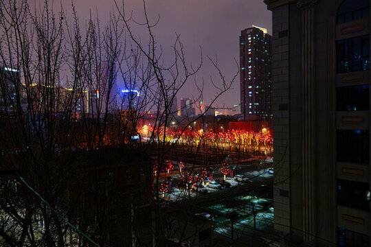 城市夜景紅燈籠樹風(fēng)景6K素材