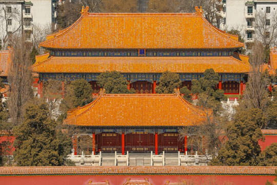 北京中軸線俯望壽皇殿古代建筑