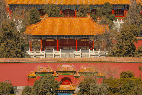北京中轴线俯望寿皇殿古代建筑