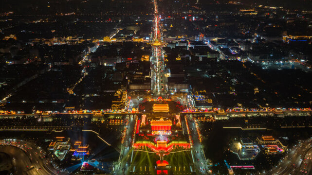 航拍西安城墻永寧門夜景